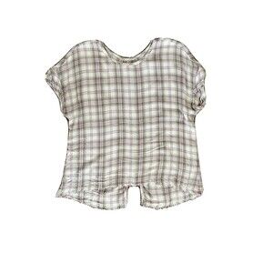 CLOTH & STONE Light Colored Plaid Flannel Short Sleeve Button Up Blouse size S